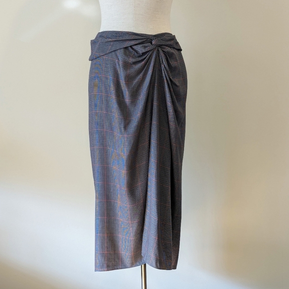 rag & bone Midi Skirt Amber Plaid Gathered Twist Waist Slit Grey Multi 6 NWT - Picture 4 of 13
